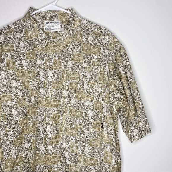 Columbia Mens Green Hawaiian Marlin Fish Button Up Camp Shirt Size Large - Picture 2 of 9